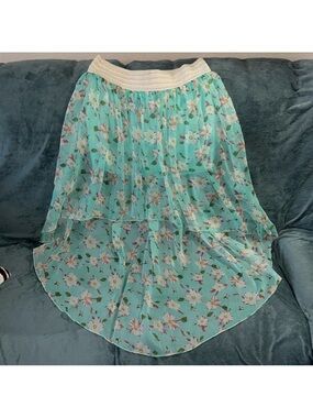 BB Couture large Floral Tiered high low Chiffon Skirt - Mint Green New